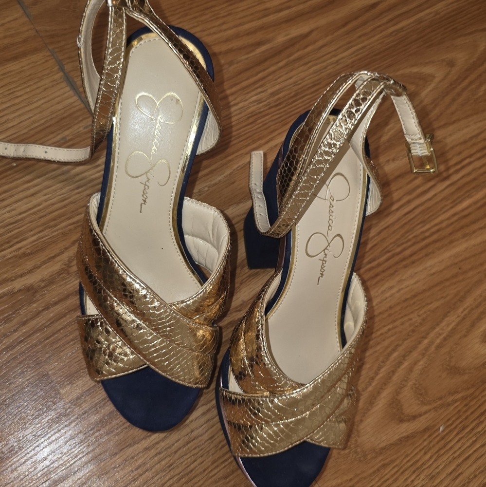 Gold and Blue Platform Heels - Picture 6 of 7